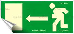 Információs matrica, 25x11,5 cm, fluoreszkáló, utánvilágítós, Menekülési irány balra (LUIN064)