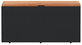 fekete polyrattan és akácfa kerti tárolóláda 110 x 50 x 54 cm