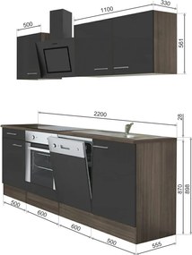 Yorki 220 konyhabútor yorki tölgy korpusz,selyemfényű antracit fronttal alsó sütős elemmel
