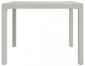 fehér polyrattan és edzett üveg kerti asztal 90 x 90 x 75 cm