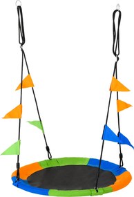 Outsunny Kerti Fészek Hinta Ø100x120-180 cm Állítható Magasságú Kötéllel és Zászlókkal Gyerekeknek és Felnőtteknek 80 kg Teherbírás Belső és Külső Has