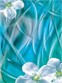 Tapéta Fehér virágok harmat türkiz absztrakt modern design 206x275 +ragasztó