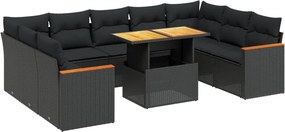 vidaXL 10 részes fekete polyrattan kerti ülőgarnitúra párnákkal