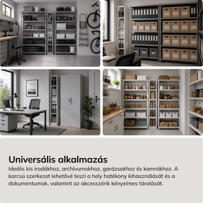 Keskeny fém archiváló polc dokumentumokhoz, szürke, 250x1850x450 mm: TIM
