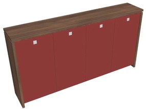 Verno közepes gardrób 248 x 46 x 130 cm, üvegajtó, dió / piros