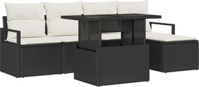 vidaXL Kerti Kanapé Szett tárolóval 6 pcs Fekete és Krém polirattan