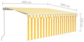 sárga-fehér kézzel kihúzható LED-es napellenző redőnnyel 4x3 m