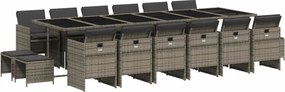 vidaXL 17 részes szürke polyrattan kerti étkezőgarnitúra párnával