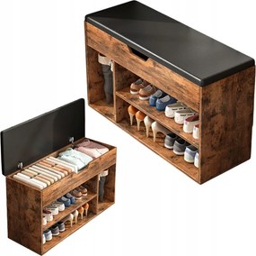 Cipősszekrény Tágas Ülőfelülettel Tárolórekesz 2 Polc Fa Retro