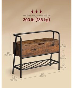 cipőtároló pad, cipőtartó, 30x80x63,5 cm, barna és fekete