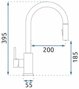 REA-B9148 - FRESH mosogató csaptelep kihúzható zuhanyfejjel, 39,5 cm, szálcsiszolt arany