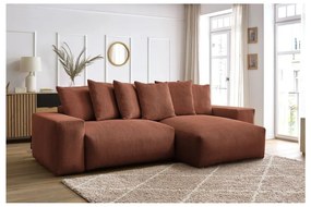 Terrakotta színű kordbársony kinyitható-tárolóhelyes sarokkanapé Voltaire – Bobochic Paris