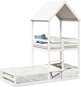 vidaXL fehér tömör fenyőfa ágy emelettel és tetővel 90 x 200 cm