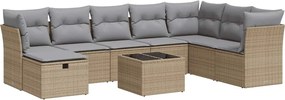 vidaXL 9 részes bézs polyrattan kerti ülőgarnitúra párnákkal