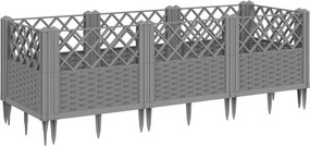 vidaXL világosszürke PP kerti virágláda cövekekkel 123,5x43,5x43,5 cm