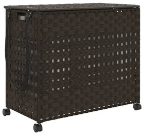 sötétbarna rattan szennyeskosár kerekekkel 66x35x60 cm