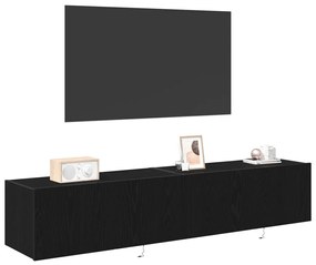 TV Faliszekrény LED Fényekkel 2 db Fekete Tölgy 80x35x31 cm