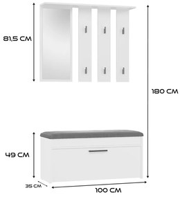 Drohmo Parma előszobafal, 100x81,5x15 cm, fehér
