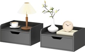 HOMCOM 2 db lebegő falra szerelhető éjjeliszekrény csúszó fiókkal és polccal, fekete — 40 x 30 x 19,5 cm | Aosom