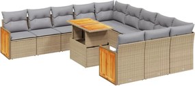 vidaXL 11 részes bézs polyrattan kerti ülőgarnitúra párnákkal