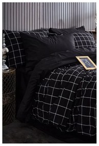 Fekete kétszemélyes hosszabbított négyrészes ágyneműhuzat lepedővel 200x220 cm Geometric – Mila Home