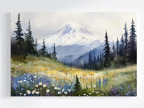 Vászonkép Canvas Tájkép Hegyek Hó Erdő Tisztás Virágok Tavasz 60x40