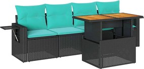 vidaXL 5 részes fekete polyrattan kerti kanapészett párnákkal