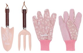 Mezei virág mintás kerti eszköz és kesztyű szett, pink