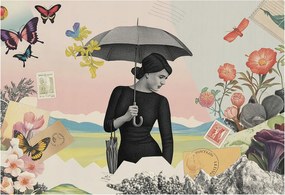 Flizelin tapéta Fali furnér 3D hatás Romantikus kollázs 152x104 Ragasztó