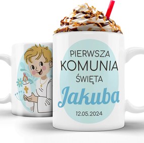 Bögre Fehér 330ml Elsőáldozási emlék Dátum Az Ön neve Fotó