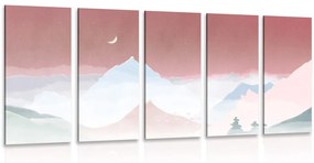 5-részes kép hold pasztell hegyek felett