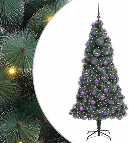vidaXL Műfenyő előre világítós karácsonyi fa golyó szettel Zöld 210 cm