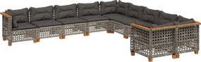 vidaXL 10 részes szürke polyrattan kerti ülőgarnitúra párnákkal