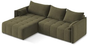 Khaki kinyitható-tárolóhelyes sarokkanapé (bal oldali-heverő résszel) Moku – Makamii