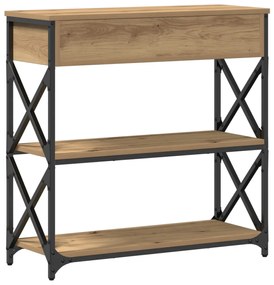 Konsole Asztal Kézműves Tölgy 75x28x75 cm Mérnöki Fa és Acél
