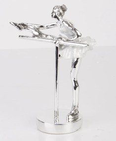 Bond design magasfényű ezüst fém balerína nyújt asztali dekorációs szsobor 18,5x13,5x7cm