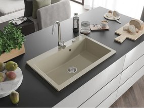 Mexen Elix gránit mosogató 1-medencés 800 x 500 mm, bézs, króm szifon - 6527801005-69