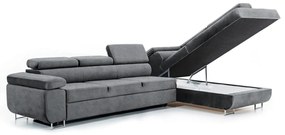 Annabelle Maxi modern sarokkanapé, jobb oldali - grafitszürke könnyen tisztítható velúr Zetta 304 / króm lábak