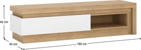 TV asztal 02,  riviéra tölgy/fehér extra magasfényű, LEONARDO
