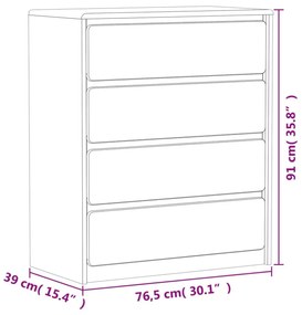 SAUDA tölgy tömör fenyőfa fiókos szekrény 76,5 x 39 x 91 cm