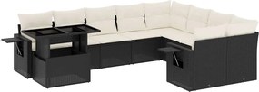 vidaXL 10 részes fekete polyrattan kerti ülőgarnitúra párnákkal