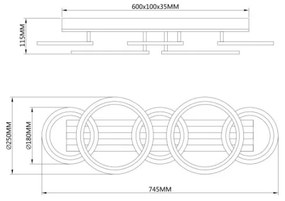 Globo 67360D4 - LED mennyezeti lámpa BLEVINS 34W/230V 3000/4200/600K 25x74,5 cm