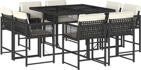 vidaXL 9 részes fekete polyrattan kerti étkezőgarnitúra párnákkal