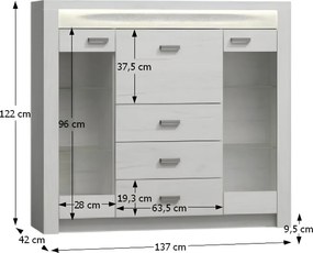Vitrines komód, kőris fehér, INFINITY 08