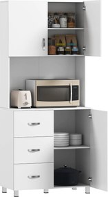 HOMCOM Modern Konyhai Kamra 3 Fiókkal, 3 Ajtóval és Állítható Polcokkal - Kiegészítő Bútor Étkezőbe vagy Nappaliba 80x39x183 cm - Fehér | Aosom