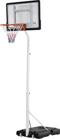 HOMCOM Felnőtt Kosárlabdapalánk Állítható PVC Háttámlával 90x60x260-310cm Beépített Kerekekkel - Fehér | Aosom