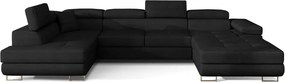 Fekete bársony kinyitható-tárolóhelyes sarokkanapé (bal oldali-U alakú) Rodrigo – ELTAP