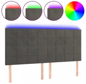 sötétszürke bársony LED-es fejtámla 160x5x118/128 cm