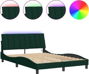 vidaXL sötétzöld bársony ágykeret LED-ekkel matrac nélkül Hanko 120 x 200 cm
