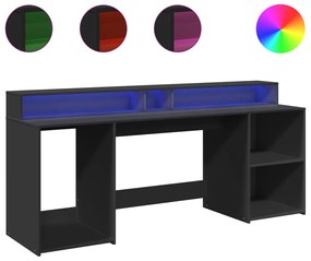 fekete szerelt fa íróasztal LED-világítással 200 x 55 x 91 cm